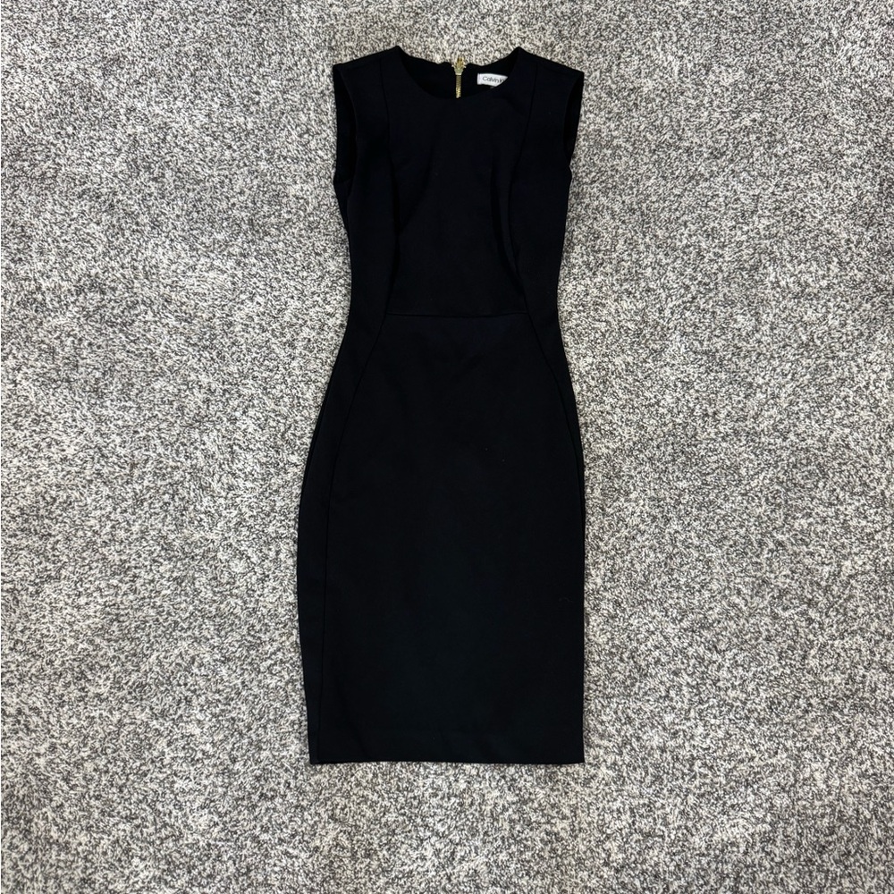 Calvin Klein Black Sheath Midi Dress Crew Neck Sleeveless